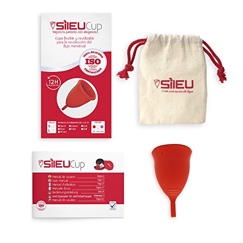 Copa Menstrual Sileu Cup modelo Tulip - Alternativa ecológica y natural a tampones y compresas - Las mejores opiniones de nuestros clientes, recomendada por ginecólogos - Talla L, Rojo