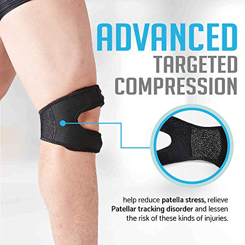 Correa de apoyo para tendón rotuliano (grande) para aliviar el dolor de rodilla ajustable de neopreno para correr, artritis, puente, recuperación de lesiones de tenis, L