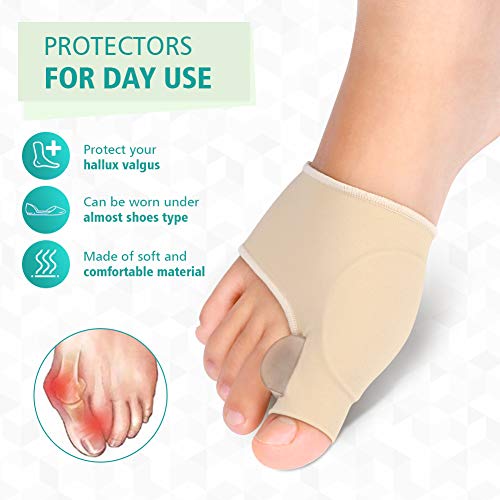 Corrector de Juanetes, Gel Protectores de Férula para Dedo Gordo del Pie Funda de Apoyo con Separadores de Silicona y Almohadilla para Aliviar el Dolor de Hallux Valgus día y Noche