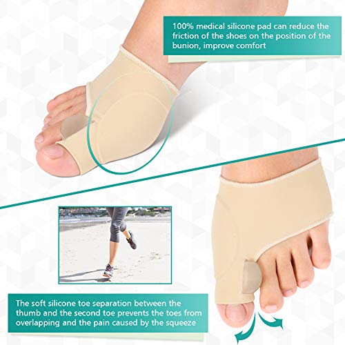 Corrector de Juanetes, Gel Protectores de Férula para Dedo Gordo del Pie Funda de Apoyo con Separadores de Silicona y Almohadilla para Aliviar el Dolor de Hallux Valgus día y Noche