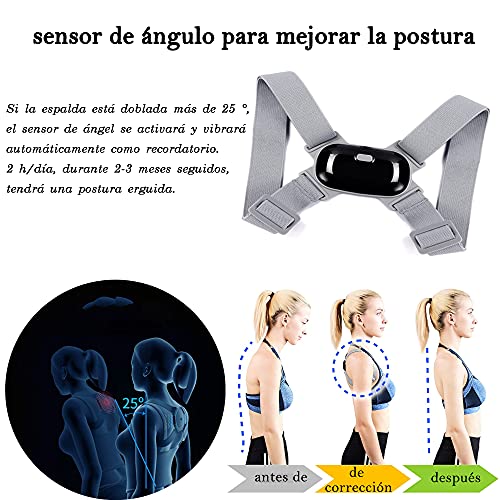 Corrector Postura Espalda Inteligente,Soporte de Espalda Con Sensor Inteligente para Hombres Mujeres y Niños,Órtesis de Espald con Display,Ajustable y Transpirable,Corrección de Cifosis Científica