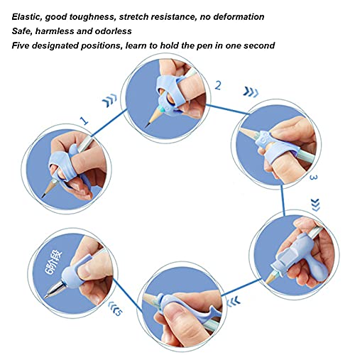 Correctores De Escritura, Agarres De Lápiz Cinco Posiciones Designadas Gel De Sílice Real Antibacteriano Buena Dureza Para Niños Corrección De La Postura De Escritura A Mano(Atenas azul)