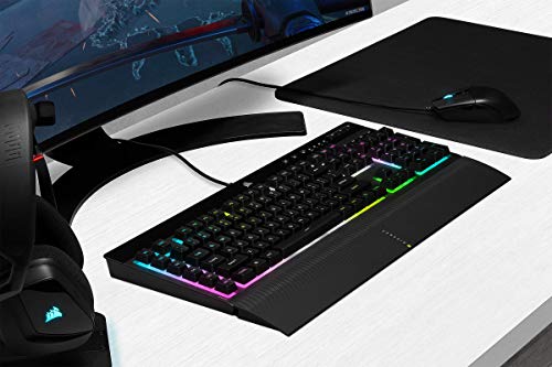 Corsair K55 RGB PRO XT Teclado para Juegos con Teclas de Membrana, Retroiluminación RGB Dinámica, 6 Teclas Macro con Integración el Software Elgato, Resistencia al Polvo y los Derrames, QWERTY, Negro