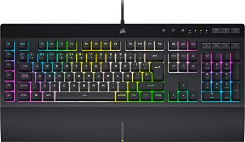 Corsair K55 RGB PRO XT Teclado para Juegos con Teclas de Membrana, Retroiluminación RGB Dinámica, 6 Teclas Macro con Integración el Software Elgato, Resistencia al Polvo y los Derrames, QWERTY, Negro