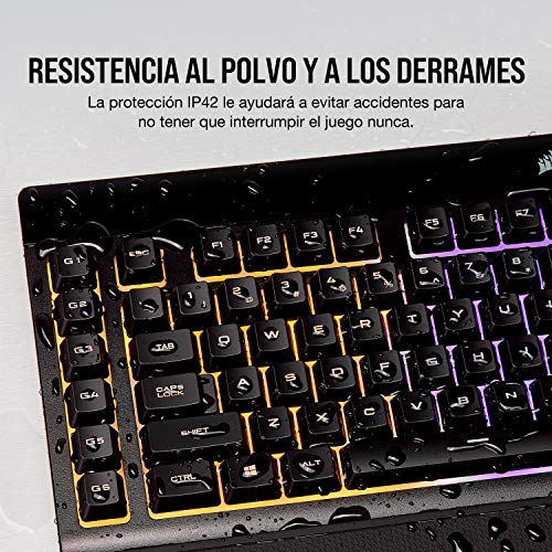 Corsair K55 RGB Teclado para Juegos con Teclas de Membrana, Retroiluminación RGB Dinámica, 6 Teclas Macro con Integración el Software Elgato, Resistencia al Polvo y los Derrames, QWERTY, Negro