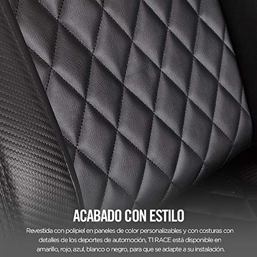 Corsair T1 Race Silla de Oficina, para Videojuegos, Polipiel, fácil de ensamblar, giratoria ergonómica, Altura Ajustable y reposabrazos 4D, Asiento cómodo y reclinable, Negro, 134 x 58 x 58 cm