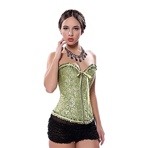 Corset Corsé Mujer Corte De Damas Jacquard Encaje Cremallera Overbust Corset Sexy Body Shaping Top-Red_S