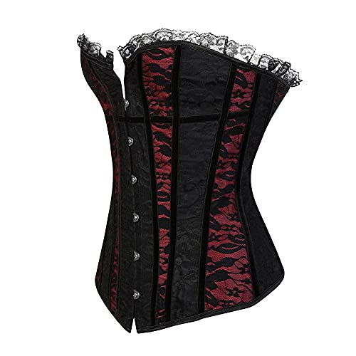 Corset Corsé Mujer Lady Palace Court Cintura De Encaje Body Sculpting Sexy Overbust Corset S-6Xl-Black_M