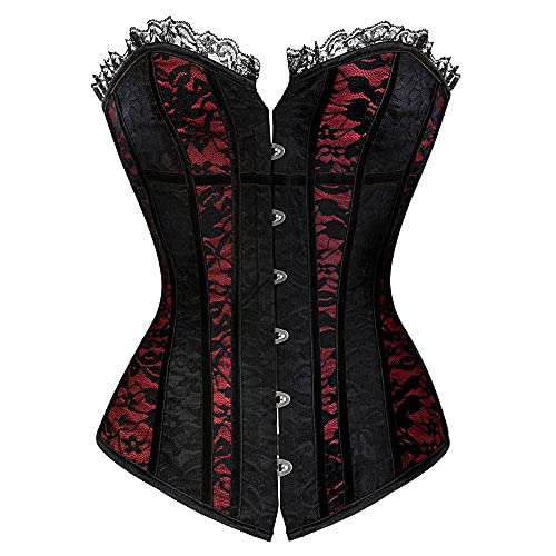 Corset Corsé Mujer Lady Palace Court Cintura De Encaje Body Sculpting Sexy Overbust Corset S-6Xl-Black_M