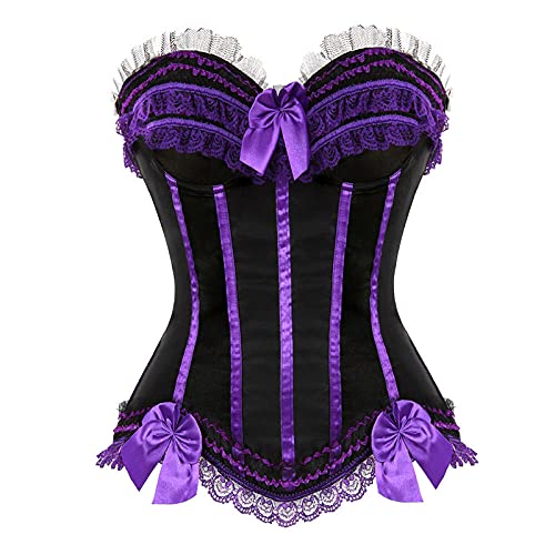 Corset Corsé Mujer Moda para Mujer Lencería A Rayas Copa Body Shaping Tops Lazo De Encaje Sexy Overbust Corset Tallas Grandes S-6Xl-Purple_5XL