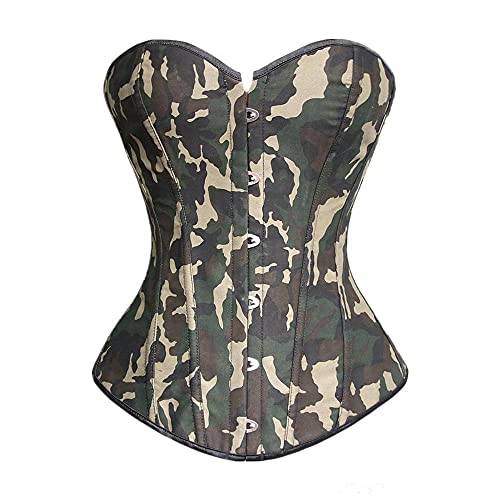 Corset Corsé Mujer Mujeres Sexy Camuflaje Verde Corsé Overbust Body Shaping Fajas Tops S-3Xl-Green_XL