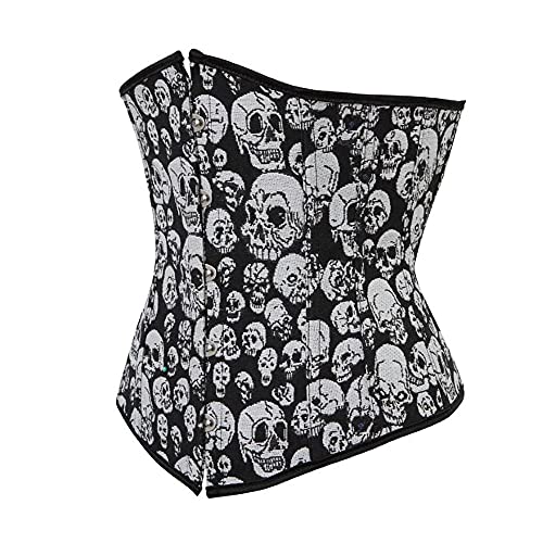 Corset Corsé Mujer Mujeres Underbust Corset Sexy Gothic Skull Pattern Body Shaping Cintura Clip Tallas Grandes S-6Xl-Black_XL