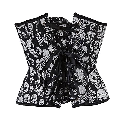 Corset Corsé Mujer Mujeres Underbust Corset Sexy Gothic Skull Pattern Body Shaping Cintura Clip Tallas Grandes S-6Xl-Black_XL