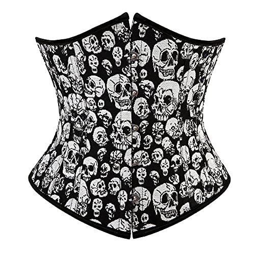 Corset Corsé Mujer Mujeres Underbust Corset Sexy Gothic Skull Pattern Body Shaping Cintura Clip Tallas Grandes S-6Xl-Black_XL