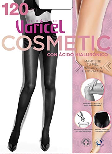 COSMETIC 120 VARICEL, panty de compresión media (12/16 mmHg), malla lisa y compresión graduada con hilado MerylDerm y ácido hialurónico (NEGRO, XL)