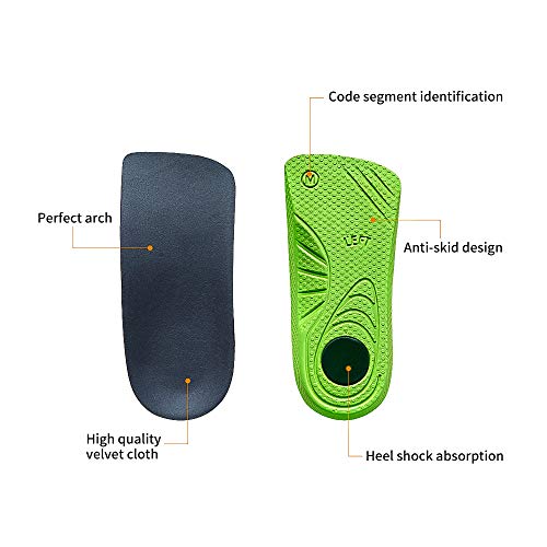 CosyInSofa Plantilla ortopédica de 3/4 de longitud, inserción del zapato de soporte del arco Pies planos, fascitis plantar, arco alto, pronación del pie, arcos caídos, dolor en el talón…