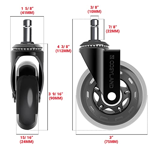 COSYLAND 5Pcs Ruedas para Sillas de Oficina Giratoria 10x22mm, Rueda de Repuesto de Goma Silencioso Universal, Seguro para Suelos de Alfombra Madera Dura, Alta Carga, Fácil de Instalar