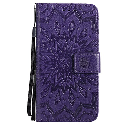 COTDINFOR LG Q6 Funda Flores Cierre Magnético Billetera con Tapa para Tarjetas de Cárcasa Elegante Retro Suave PU Cuero Caso Protectora Case para LG Q6 Sunflower Purple KT