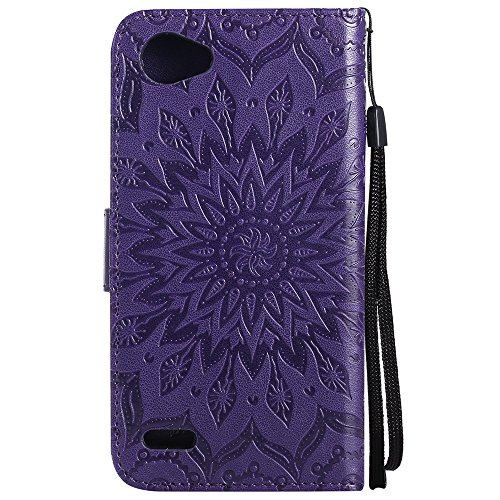 COTDINFOR LG Q6 Funda Flores Cierre Magnético Billetera con Tapa para Tarjetas de Cárcasa Elegante Retro Suave PU Cuero Caso Protectora Case para LG Q6 Sunflower Purple KT