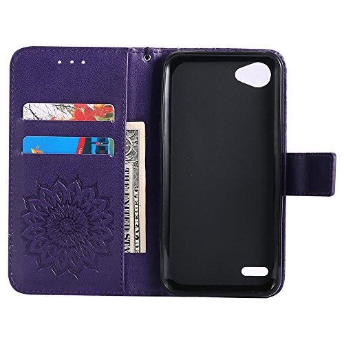 COTDINFOR LG Q6 Funda Flores Cierre Magnético Billetera con Tapa para Tarjetas de Cárcasa Elegante Retro Suave PU Cuero Caso Protectora Case para LG Q6 Sunflower Purple KT