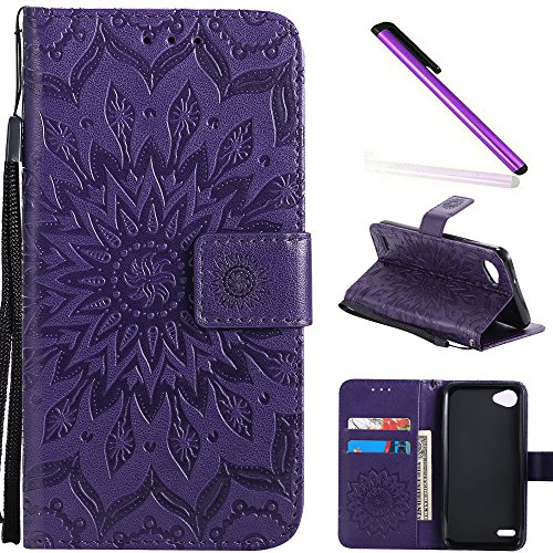 COTDINFOR LG Q6 Funda Flores Cierre Magnético Billetera con Tapa para Tarjetas de Cárcasa Elegante Retro Suave PU Cuero Caso Protectora Case para LG Q6 Sunflower Purple KT