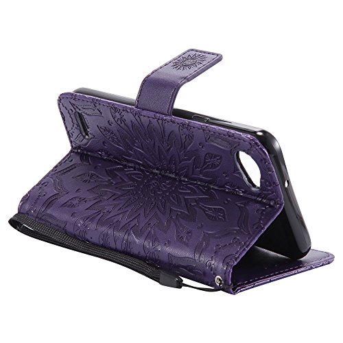 COTDINFOR LG Q6 Funda Flores Cierre Magnético Billetera con Tapa para Tarjetas de Cárcasa Elegante Retro Suave PU Cuero Caso Protectora Case para LG Q6 Sunflower Purple KT