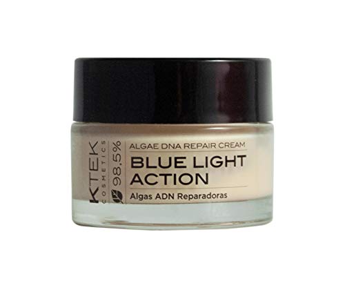 Crema facial vegana antiarrugas Blue light, con novedoso activo procedente de microalgas, para todo tipo de pieles, cara y cuello, 100% ingredientes veganos, piel luminosa, hidratada. 50 ml