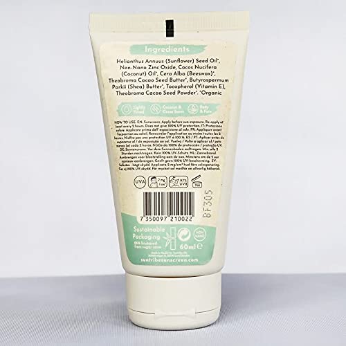 Crema Solar Mineral Cuerpo & Cara Suntribe - FPS 30 - Biodegradable - Òxido de Zinc (Filtro UV Mineral) - Resistente al agua - 8 Ingredientes - Nuevo: less visible (60 ml)