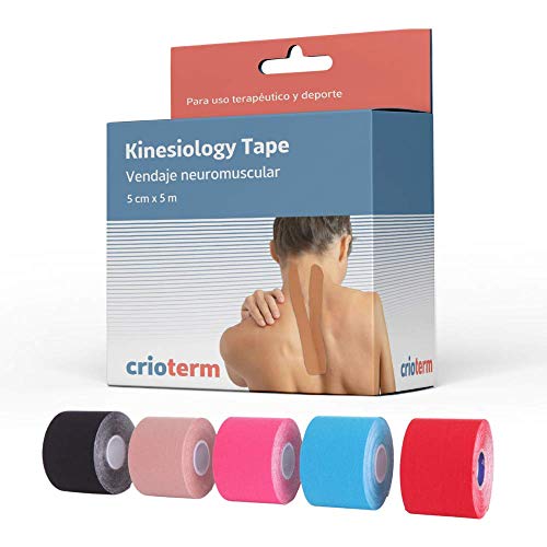 CRIOTERM Kinesiology Tape 5m x 5cm. Vendaje Neuromuscular Para Uso Terapéutico y Deportivo. Elástico e Impermeable (Beige)