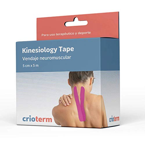 CRIOTERM Kinesiology Tape 5m x 5cm. Vendaje Neuromuscular Para Uso Terapéutico y Deportivo. Elástico e Impermeable (Fucsia)