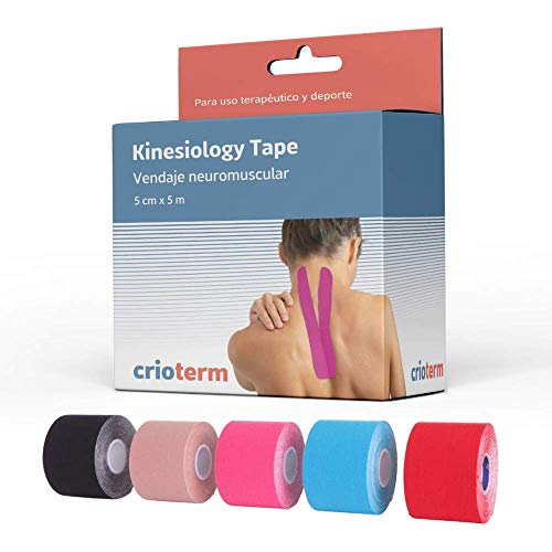 CRIOTERM Kinesiology Tape 5m x 5cm. Vendaje Neuromuscular Para Uso Terapéutico y Deportivo. Elástico e Impermeable (Fucsia)