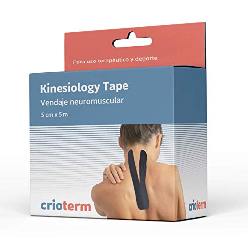 CRIOTERM Kinesiology Tape 5m x 5cm. Vendaje Neuromuscular Para Uso Terapéutico y Deportivo. Elástico e Impermeable (Negro)