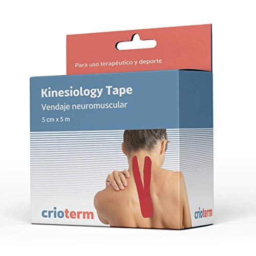 CRIOTERM Kinesiology Tape 5m x 5cm. Vendaje Neuromuscular Para Uso Terapéutico y Deportivo. Elástico e Impermeable (Rojo)