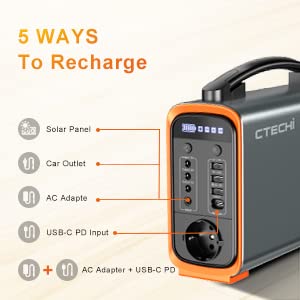 CTECHi Generador Solar Portátil 240 Wh/75000 mAh, con batería LiFePO4, AC/DC/USB/Tipo-C, cargador de coche para camping de emergencia