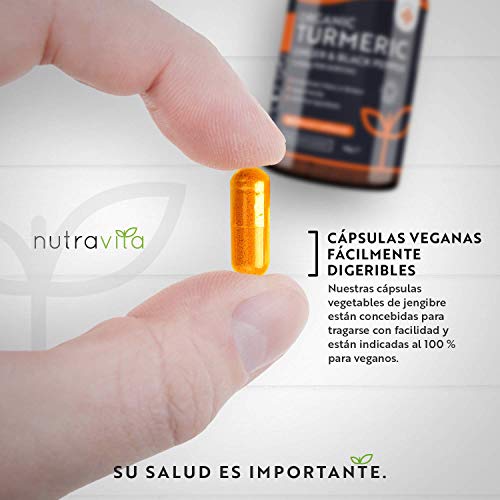 Cúrcuma Orgánica de 1440mg con Jengibre y Pimienta Negra - 180 Cápsulas Veganas - Cúrcuma en Cápsulas Alta Resistencia - Curcuma Ecologica en Polvo con Extracto de Curcumina - Fabricado por Nutravita