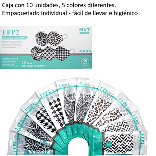 Cussi - 10x Mascarilla Protectora FFP2 NR Adulto 5 capas Colores Variados (forma de Pez) + Mask Case color aleatorio (10)