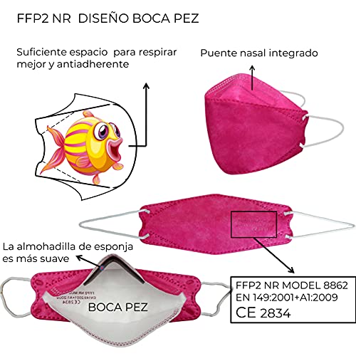 Cussi - 10x/20x Mascarilla Protectora FFP2 NR Adulto 5 capas Colores Variados (forma de Pez) + Mask Case color aleatorio (20)