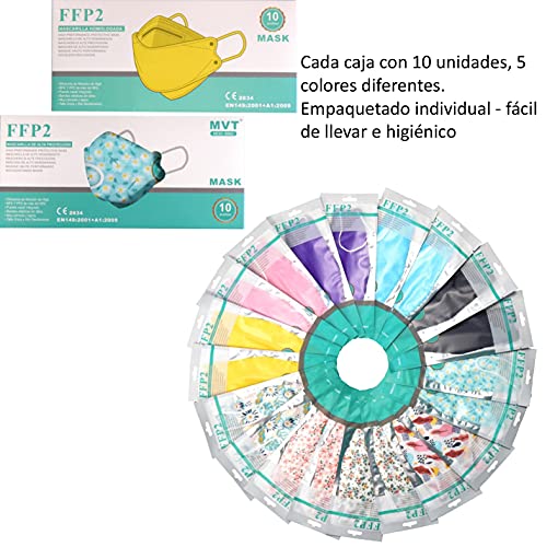 Cussi - 10x/20x Mascarilla Protectora FFP2 NR Adulto 5 capas Colores Variados (forma de Pez) + Mask Case color aleatorio (20)