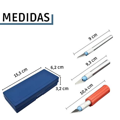 Cúter Profesional De Precisión | Kit De 3 Asas Y 13 Cuchillas De Metal De Repuesto | Caja De Herramientas Para Manualidades, Modelismo Y Vinilos