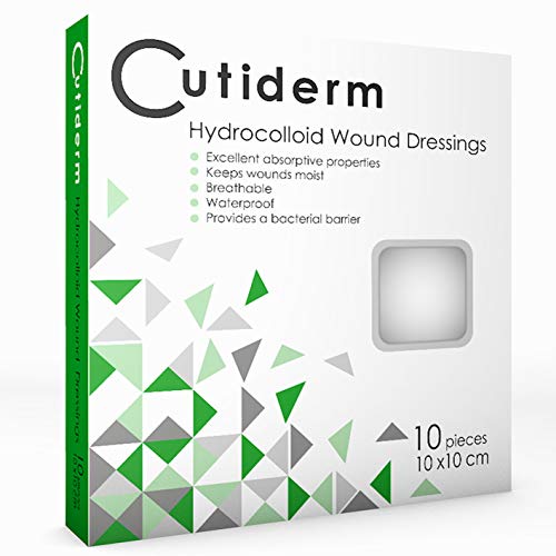 Cutiderm Vendaje para heridas adhesivo hidrocoloide estéril para cortes, rasguños, quemaduras de espesor parcial y superficial, úlceras por presión y venosas en piernas Pack de 10