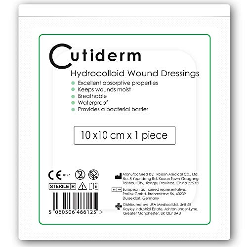 Cutiderm Vendaje para heridas adhesivo hidrocoloide estéril para cortes, rasguños, quemaduras de espesor parcial y superficial, úlceras por presión y venosas en piernas Pack de 10