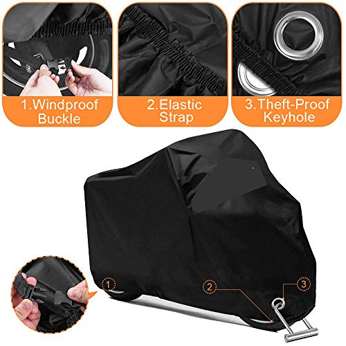 Cymax Funda para Moto,Cubierta de la Moto Cubierta Protectora UV,Impermeable y Resistente al Viento,Antipolvo con una Bolsa de Almacenamiento,245X105X125cm,Negro