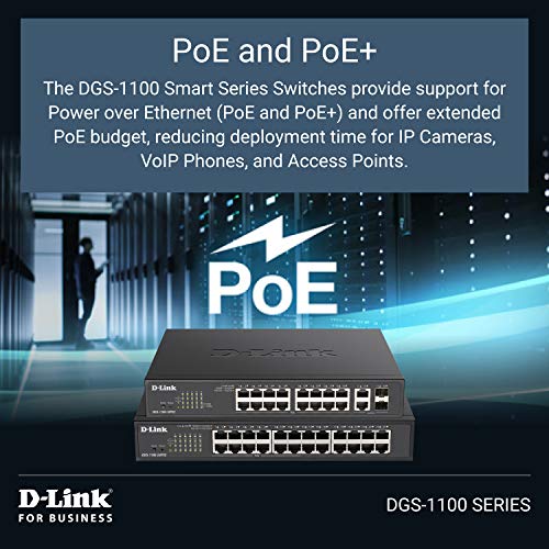 D-Link DGS-1100-26MPV2, Switch Smart 26 Puertos Gigabit, Combo, PoE, Power Over Ethernet, Gestión Web, Layer 2, VLAN, sin Ventilador, IGMP Snooping, VoIP VLAN, QoS, Seguridad Red, Montaje Rack