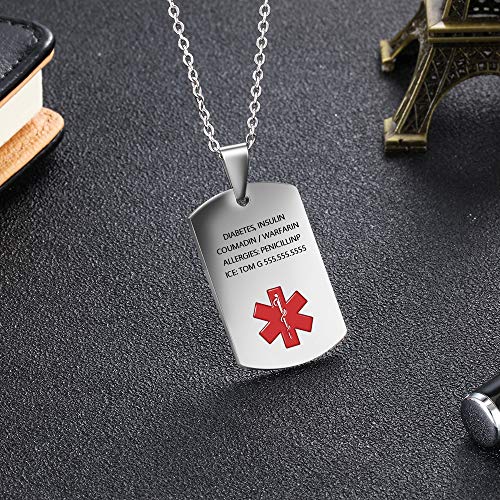 DaMei Colgante Hombre Personalizado Alerta Médica Placa Colgante Etiqueta de Perro Militar Hombre Collar Chapas Militares Personalizadas Grabado Personalizado