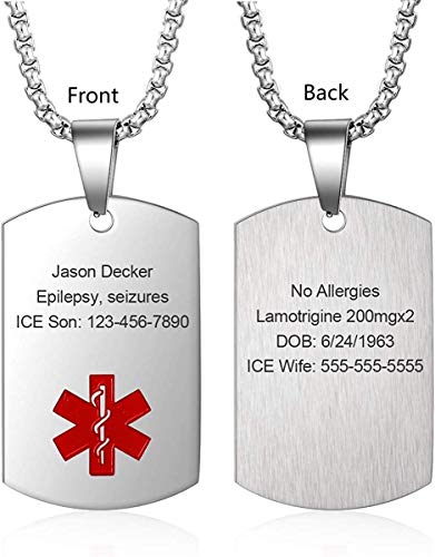 DaMei Colgante Hombre Personalizado Alerta Médica Placa Colgante Etiqueta de Perro Militar Hombre Collar Chapas Militares Personalizadas Grabado Personalizado