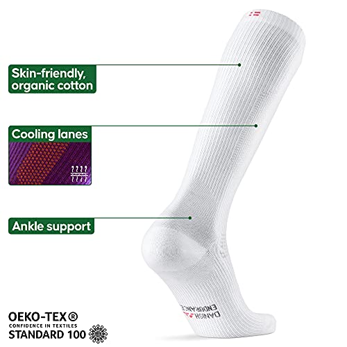 DANISH ENDURANCE Calcetines de Compresión de Algodón Orgánico Pack de 3 (Blanco, EU 35-38)