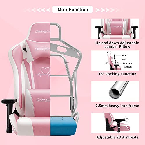 Darkecho Sillas Gaming Ergonómica Sillon de Oficina con reposapiés, Silla Gamer Ordenador 160kg, 2D Ajustables reposabrazos Almohada Lumbar Sillón Racing Esport, Cuero la PU Fibra de Carbono. Rosa