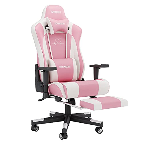 Darkecho Sillas Gaming Ergonómica Sillon de Oficina con reposapiés, Silla Gamer Ordenador 160kg, 2D Ajustables reposabrazos Almohada Lumbar Sillón Racing Esport, Cuero la PU Fibra de Carbono. Rosa