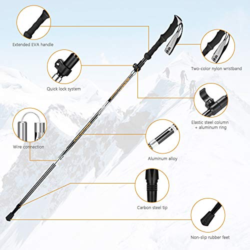 DASIAUTOEM Bastones Trekking, Bastones Marcha Nordica Bastón de Trekking de Alumini EVA Telescópicos Bastón Anti-Choque Senderismo Plegable para Camping Montañismo Caminar Mochilero Senderismo