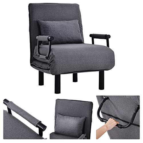 DDCHH Sofá Cama 3 en 1, Sillón Reclinable Individual, Sillón Plegable con Cojín Acolchado, Sofá Cama Convertible, Asiento Acolchado, Respaldo Regulable en 6 Posiciones, 60x66x88CM,Grey